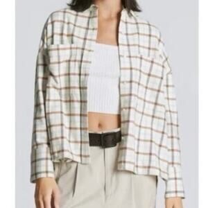 Everlane Plaid Boxy Button Down Flannel Shirt Shacket Women's Small Brown